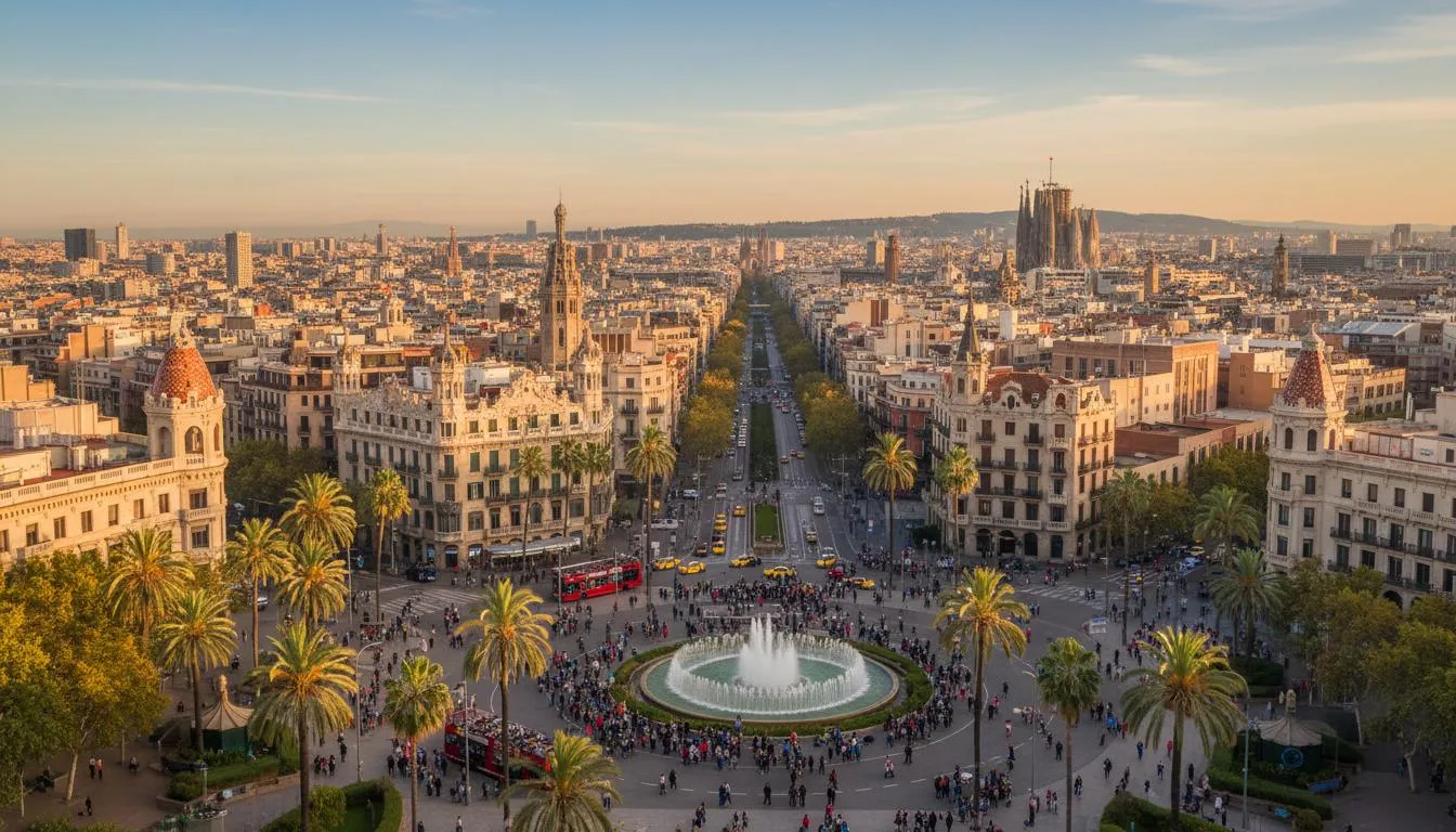 Barcelona city center skyline with Sagrada Familia in the background
